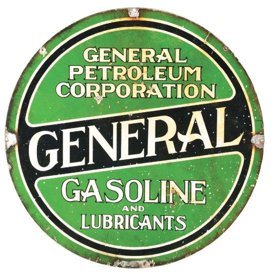 GENERAL GASOLINE & LUBRICANTS PORCELAIN CURB SIGN.