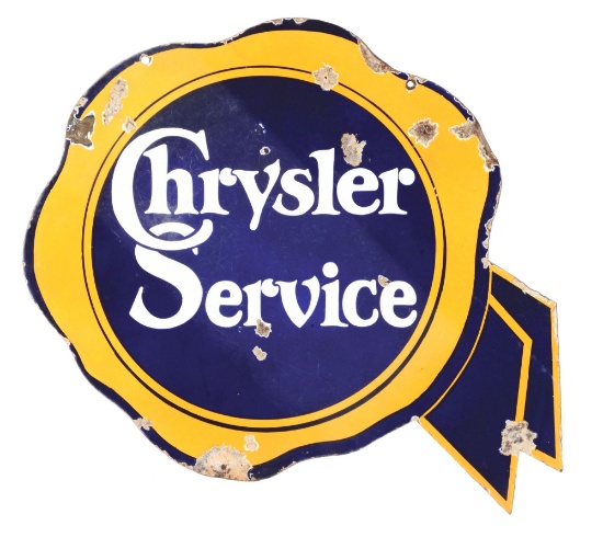 CHRYSLER SERVICE PORCELAIN RIBBON SIGN.