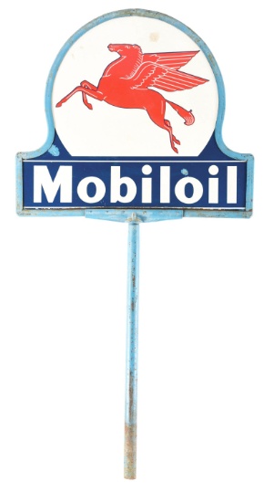 DOUBLE SIDED PORCELAIN MOBILOIL DIE-CUT LOLLIPOP SIGN.