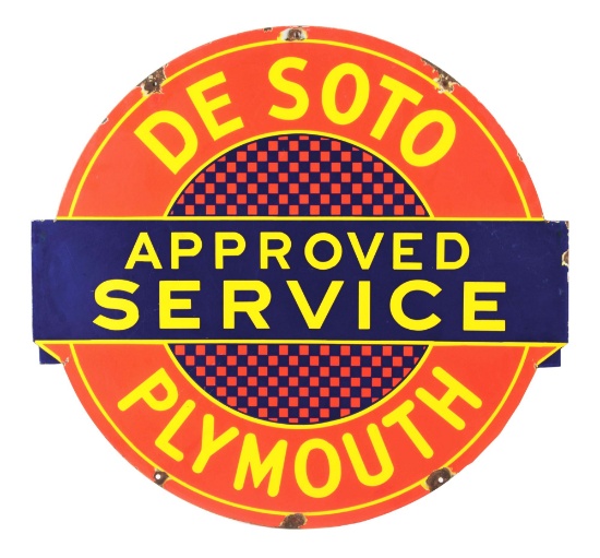 DE SOTO PLYMOTH AUTOMOBILES APPROVED SERVICE PORCELAIN SIGN.