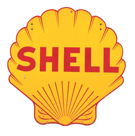 SHELL GASOLINE PORCELAIN SERVICE STATION SIGN.