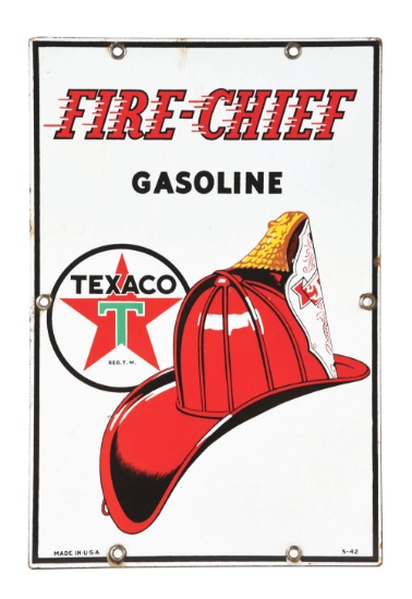 TEXACO FIRE CHIEF GASOLINE "MINI" PORCELAIN PUMP PLATE SIGN.