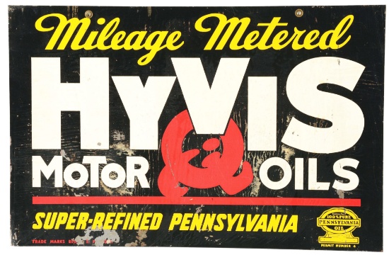 DOUBLE SIDED TIN HYVIS MOTOR OILS SIGN.