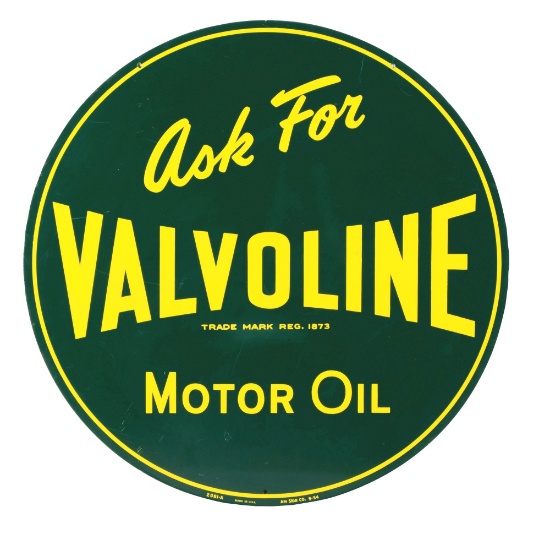 DOUBLE SIDED PAINTED METAL VALVOLINE MOTOR OIL SIGN.