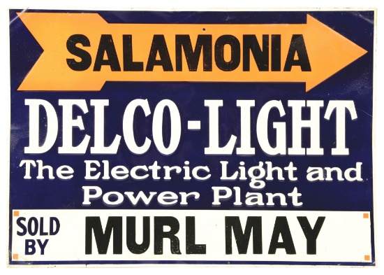 SALAMONIA DELCO-LIGHT TIN SERVICE SIGN.
