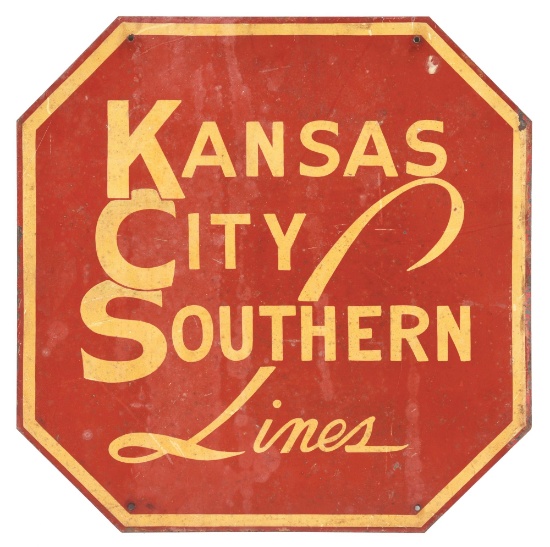 SINGLE SIDED "KANSAS CITY SOUTHERN LINES" SIGN.