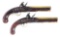 (A) PAIR OF HODGSON & THOMPSON FLINTLOCK PISTOLS WITH BRASS BARRELS MARKED 