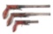 (A) LOT OF 3: 3 UNDERHAMMER PERCUSSION PISTOLS IN VARIOUS SIZES RETAILED BY E. HUTCHINGS, 2 BY RUGGL
