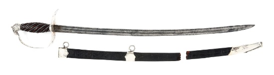 FINE MARYLAND SILVER HILTED EAGLE HEAD POMMEL SWORD WITH LEATHER SCABBARD.