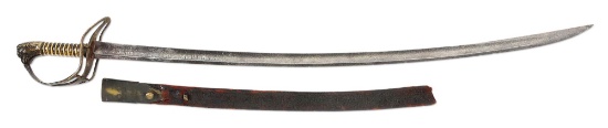 BRASS MOUNTED "AMERICAN LIGHT HORSE" INSCRIBED CAVALRY SABER WITH PARTIAL SCABBARD.