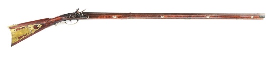 (A) EXTRA FINE RAISED CARVED FLINTLOCK KENTUCKY RIFLE SIGNED J METZGAR.