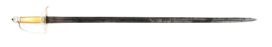 DOCUMENTED WILLIAM BALL MARKED SILVER HILTED PILLOW POMMEL SWORD WITH ROSE BLADE.