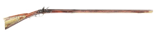 (A) FINE CARVED FLINTLOCK KENTUCKY RIFLE SIGNED J. RESOR.