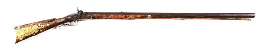 (A) HALF STOCK KENTUCKY PERCUSSION RIFLE SIGNED I SHUNK.