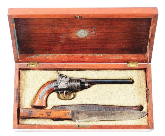 (A) HIGH CONDITION MASSACHUSETTS ARMS COMPANY BELT REVOLVER AND KNIFE IN CASE ATTRIBUTED TO JOHN BRO
