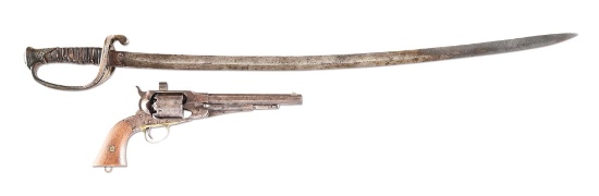 (A) CAVALRY ALTERED REMINGTON NEW MODEL REVOLVER AND BOYLE & GAMBLE OFFICER’S SWORD CARRIED BY CAMPB