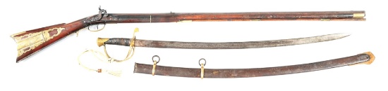 (A) KENTUCKY RIFLE AND HEAVY CAVALRY SABER CARRIED BY CAPTAIN WARNER GRIFFITH WELSH 7TH VA CAVALRY,