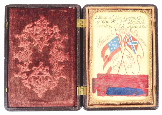 CIVIL WAR FRAGMENT OF COMPANY K, 1ST VIRGINIA CAVALRY BATTLE FLAG.