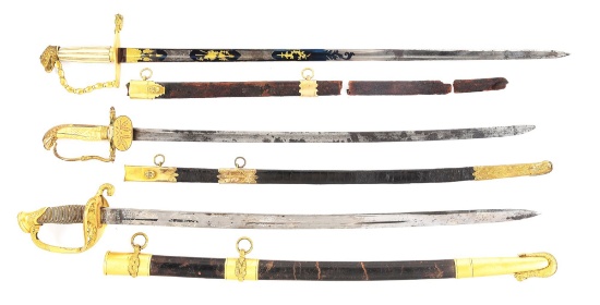 PRE-CIVIL WAR TO CIVIL WAR COLLECTION OF 3 NAVAL OFFICER’S SWORDS CARRIED BY CAREER OFFICER RICHARD