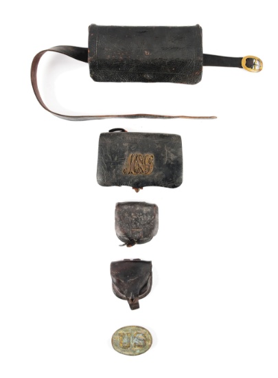 LOT OF 5: US CIVIL WAR AND POST CIVIL WAR LEATHER GEAR.