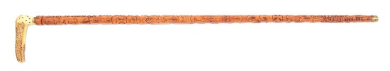 HIGHLY DECORATED CIVIL WAR GAR SOUVENIR CANE OF LOUIS THOMSER, 68TH NEW YORK.