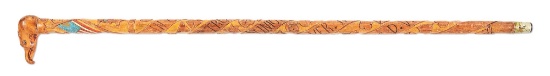 ORNATE CIVIL WAR EAGLE HEAD SOUVENIR CANE DECORATED WITH CARVED CORPS BADGES.