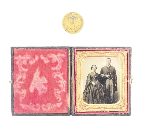 GETTYSBURG BATTLE HONOR DOG TAG AND PHOTO OF ABRAM HAHN 1ST MD POTOMAC HOME BRIGADE