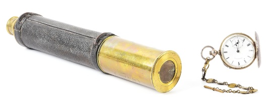 CIVIL WAR PRESENTATION TELESCOPE AND WATCH TO EDWARD F. DEVENS, GULF SQUADRON SO. ATLANTIC SQUADRON,