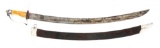 STATELY EAGLE HEAD HORSEMAN'S SABER WITH LEATHER SCABBARD.