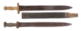 LOT OF 2: CONFEDERATE CS QUILLON ARTILLERY SHORT SWORD AND DAMAGED US AMES 1832 ARTILLERY SHORT SWOR