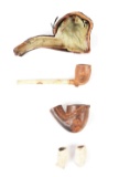 LOT OF 5 PIPES AND RELATED PARAPHENALIA, INCLUDING CARVED PIPE OF SURGEON J.C. SHIMER FREDERICK MD G