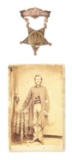 MARYLAND CDV OF A SOLDIER AND INSCRIBED GAR BADGE.