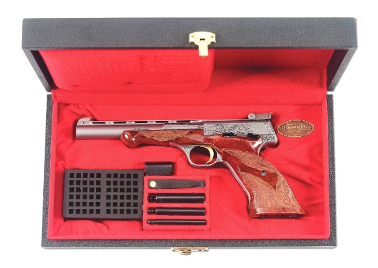 (M) ENGRAVED BELGIAN BROWNING MEDALIST SEMI-AUTOMATIC HANDGUN WITH CASE.