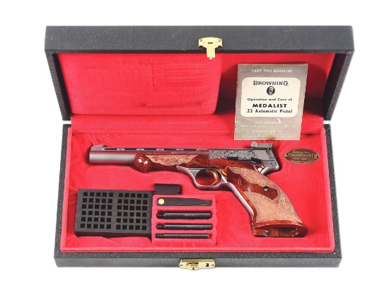 (M) ENGRAVED BROWNING MEDALIST SEMI-AUTOMATIC HANDGUN WITH CASE