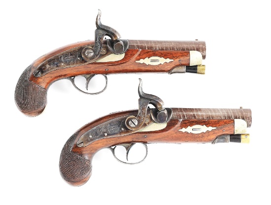(A) LOT OF 2: EXCEPTIONAL PAIR OF EARLY HENRY DERINGER PERCUSSION POCKET PISTOLS.
