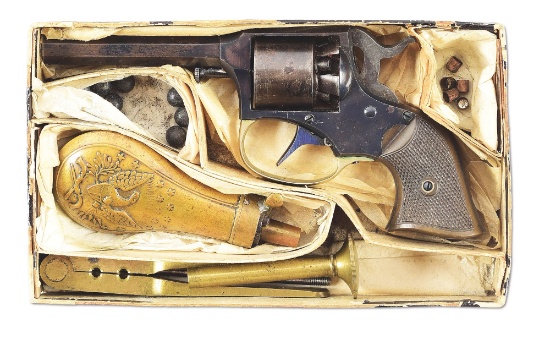 (A) REMINGTON RIDER DOUBLE ACTION POCKET REVOLVER WITH ORIGINAL BOX AND ACCESSORIES.