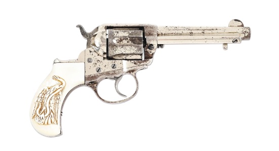 (C) COLT 1877 THUNDERER DOUBLE ACTION REVOLVER WITH MEXICAN EAGLE CARVED PEARL GRIPS.