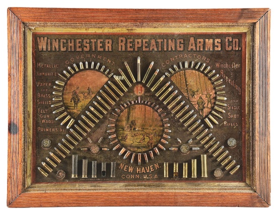 RARE AND DESIRABLE 1888 WINCHESTER "INVERTED V" CARTRIDGE BOARD.