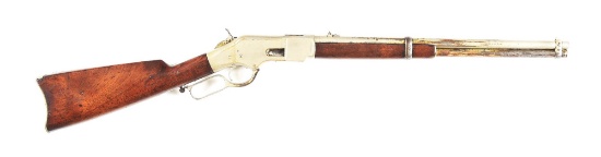 (A) WINCHESTER MODEL 1866 LEVER ACTION CARBINE CONVERTED TO CENTERFIRE.