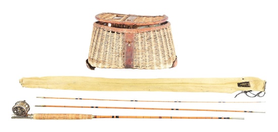 FISHING ROD AND WICKER CREEL ATTRIBUTED TO CLARK GABLE.