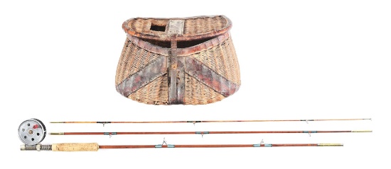 BAMBOO FISHING ROD AND CREEL ATTRIBUTED TO CLARK GABLE.
