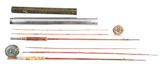 LOT OF 3: BAMBOO FISHING RODS AND CASES ATTRIBUTED TO CLARK GABLE.
