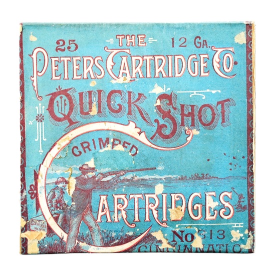 VINTAGE PETERS QUICK SHOT CRIMPED SHOTSHELL BOX.