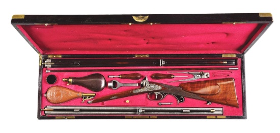 (A) BEURET & FRERES PERCUSSION RIFLE AND SHOTGUN SET WITH CASE