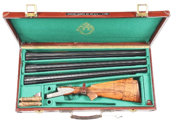 (M) FAMARS 3 BARREL SET SIDE BY SIDE SHOTGUN WITH CASE.