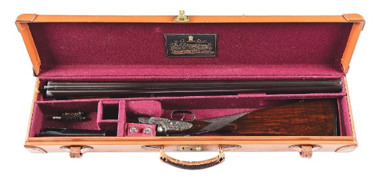(A) E.J. CHURCHILL PREMIER MODELE SIDE BY SIDE SHOTGUN WITH CASE.