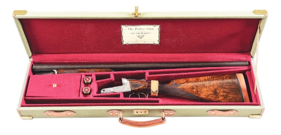 (A) PARKER BROS. AH 10 BORE SIDE BY SIDE SHOTGUN WITH CASE.