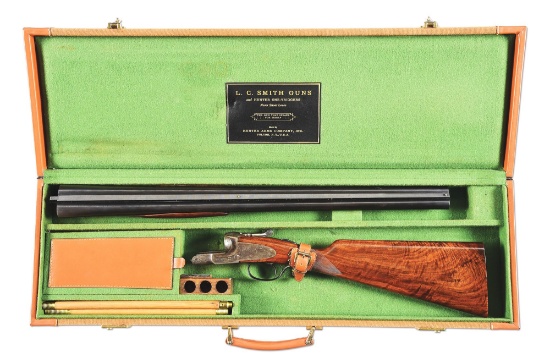 (C) L.C. SMITH PREMIER SKEET SIDE BY SIDE SHOTGUN WITH CASE.