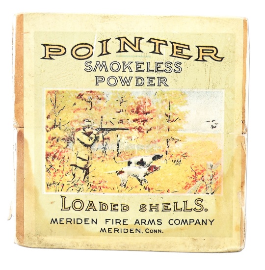 FULL MERIDEN FIRE ARMS COMPANY "POINTER" SHOT SHELL BOX.