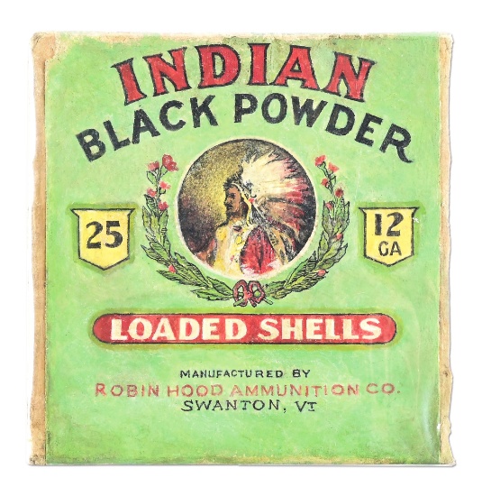 VINTAGE "INDIAN" MARKED BLACK POWDER SHOT SHELL BOX